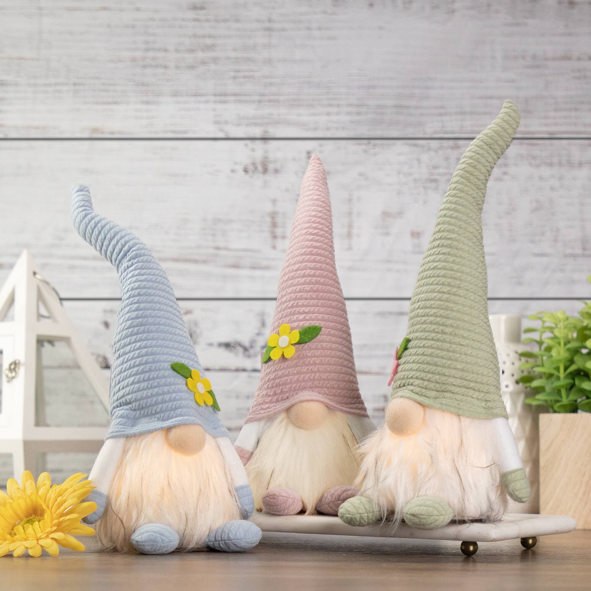 12" Lighted Blue Spring Gnome with Flower Hat